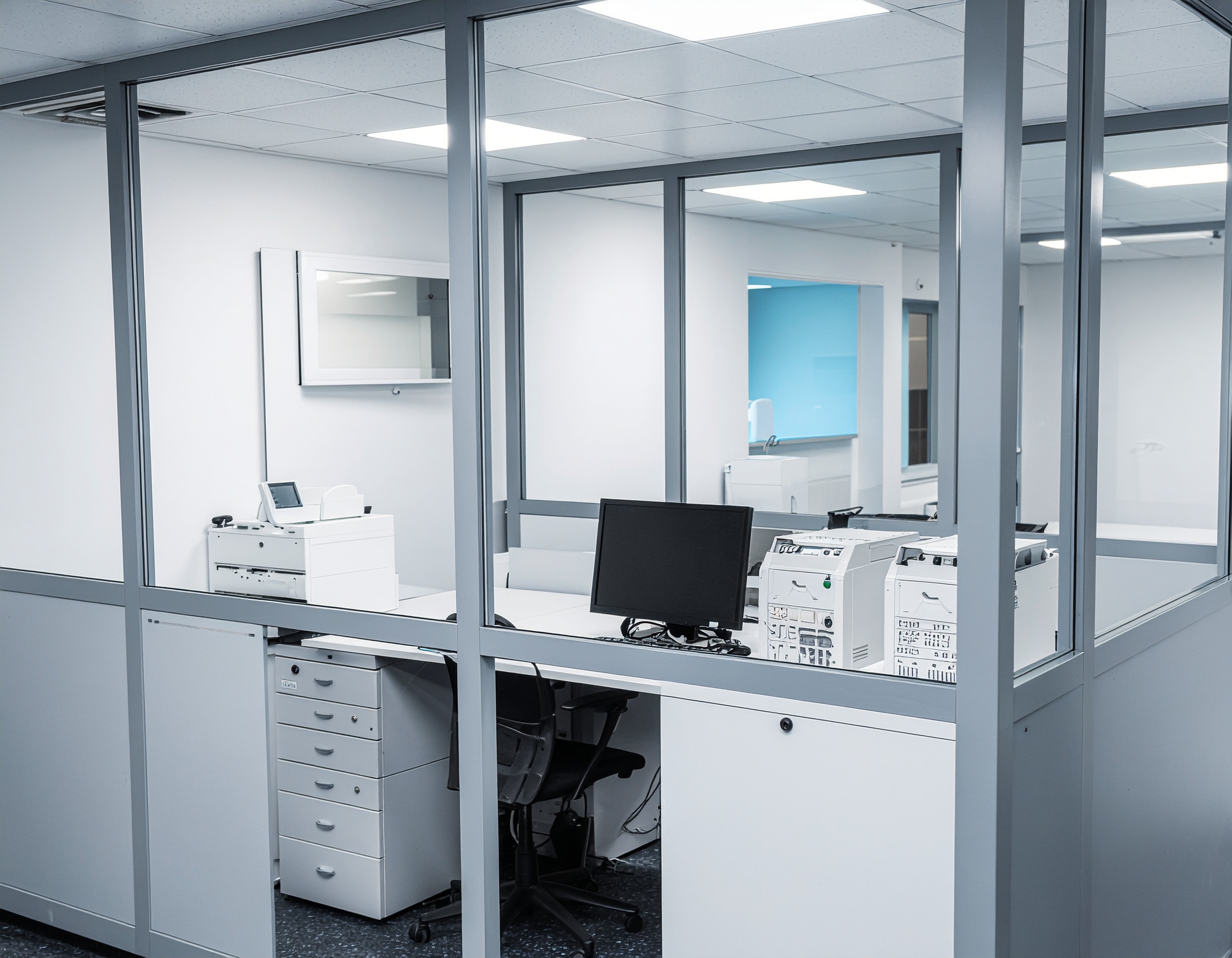 un bureau pour les opérateurs PAO fabriqué en cloison bureau modulaire partie vitree