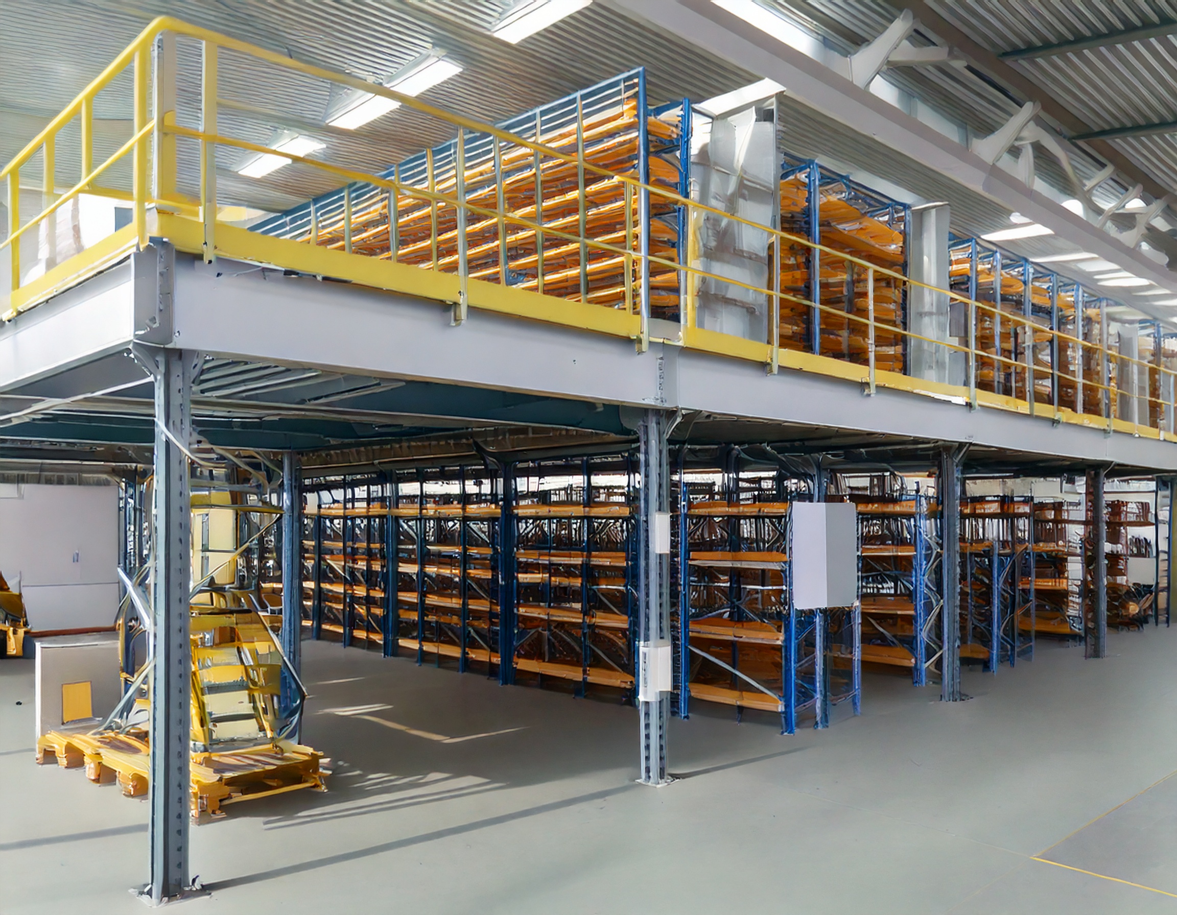 mezzanine industrielle avec rayonnage léger