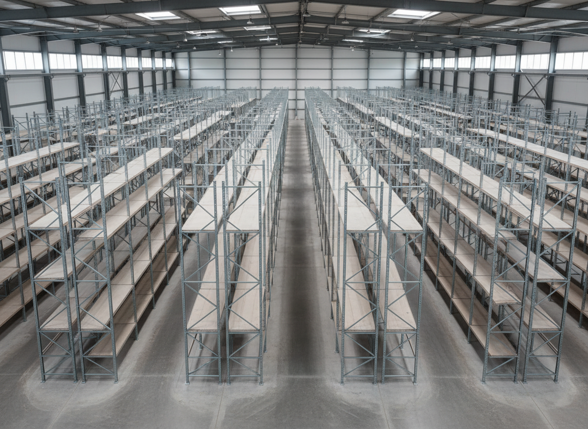 dimension rack industriel standardisée actuelle dans une entrepot. le rayonnage