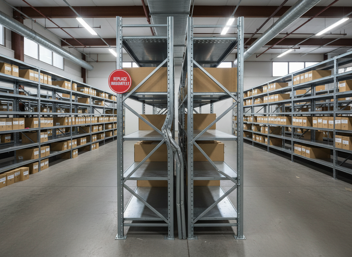 Un montant plié par un choc doit être remplacé immédiatement. rayonnage d'archives smai