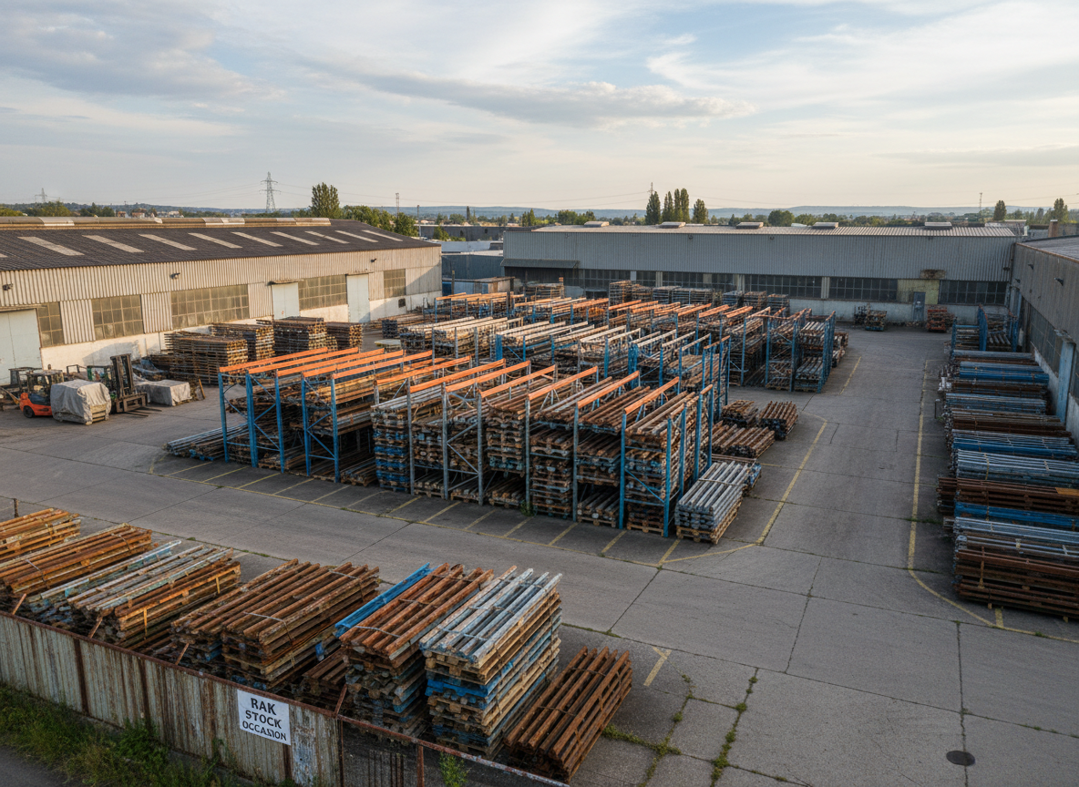stock de rayonnage d'occasion dans une cour de zone industrielle smai